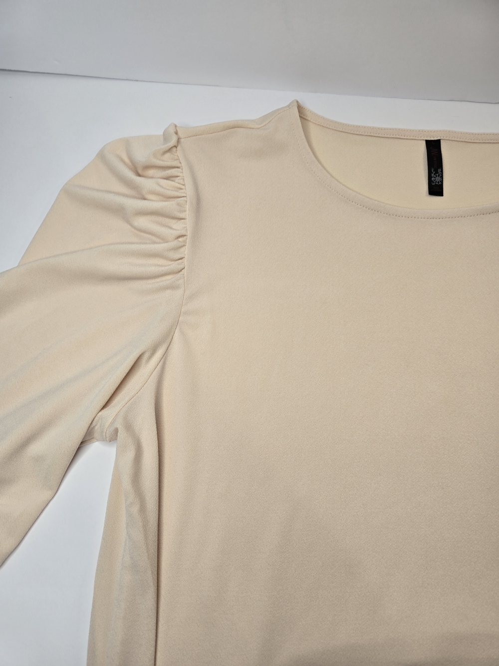 Women's Light Beige Puff-Shoulder Long Sleeve Top